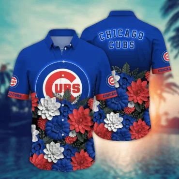 Chicago Cubs Floral Fanfare Hawaiian Shirt Unisex T-shirt, Sweatshirt, Hoodie, Long Sleeve Tee - T-Shirt, Sweatshirt, Hoodie