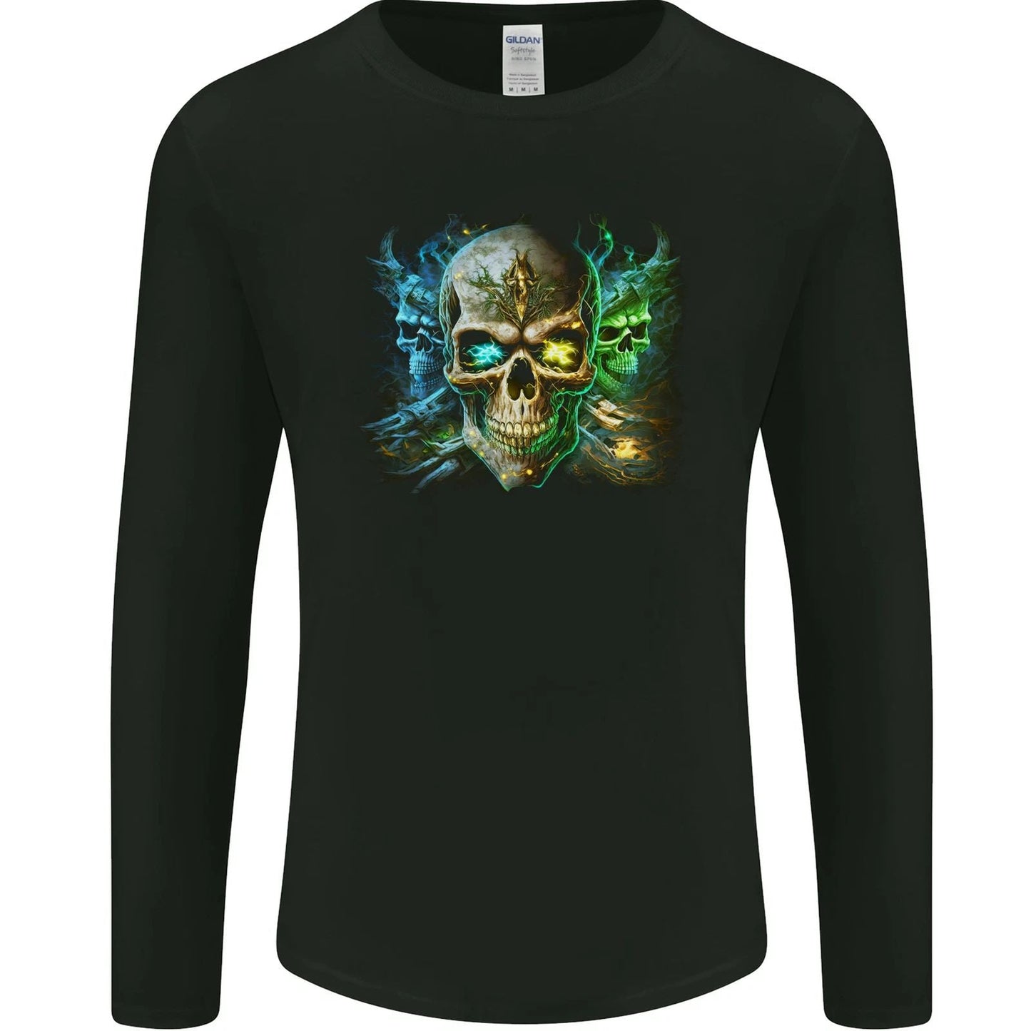 Three Demon Skulls Mens Long Sleeve T-Shirt Unisex T-shirt, Sweatshirt, Hoodie, Long Sleeve Tee - T-Shirt, Sweatshirt, Hoodie