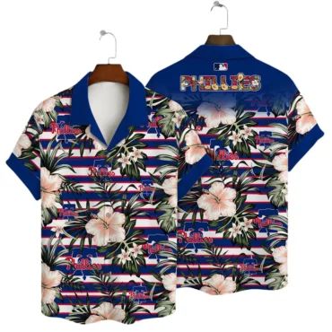 Philadelphia Phillies Floral Stripes Hawaiian Shirt Unisex T-shirt, Sweatshirt, Hoodie, Long Sleeve Tee - T-Shirt, Sweatshirt, Hoodie