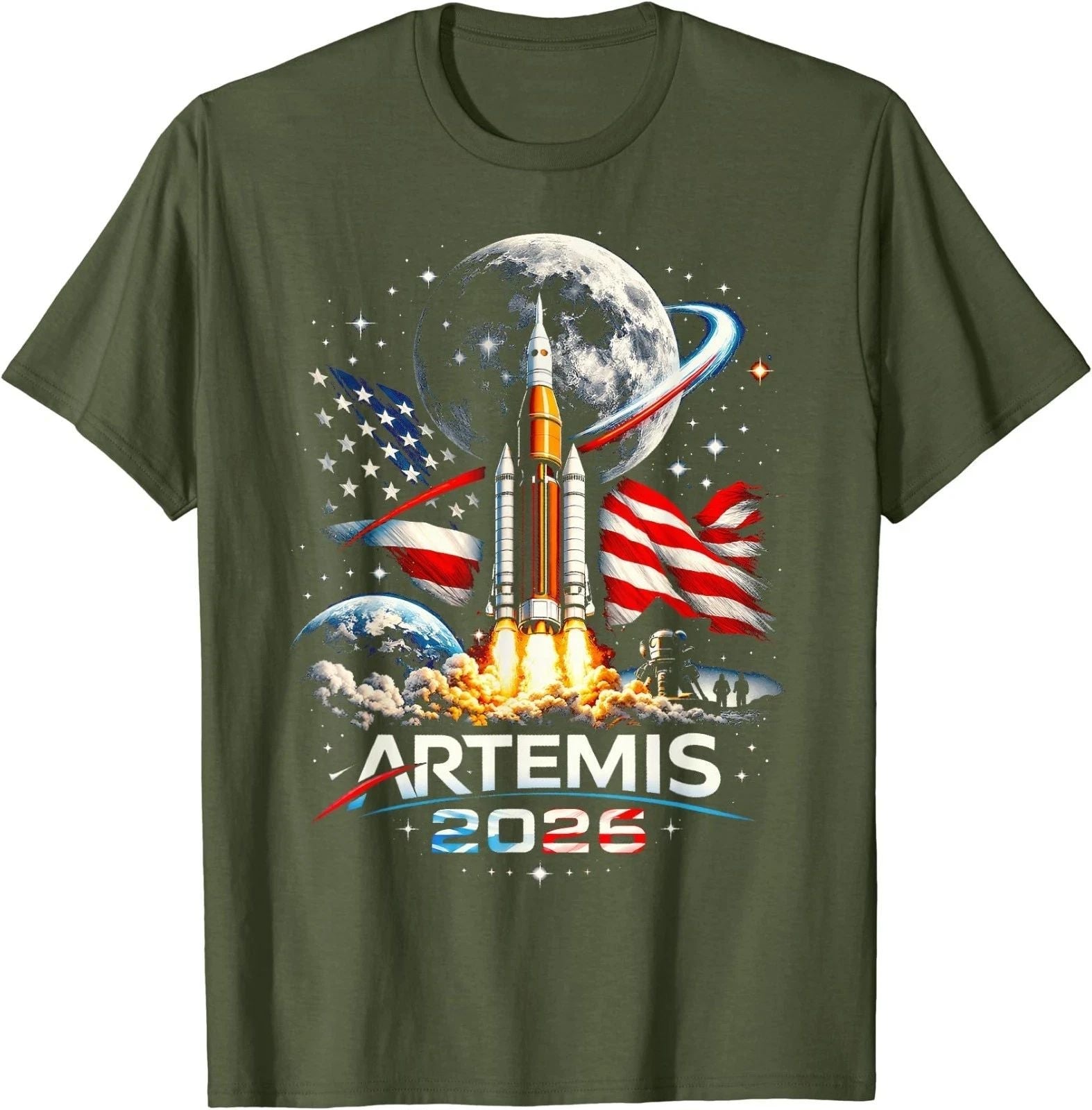 Artemis II 2026 American Rocket Launch to The Moon Landing T-Shirt Unisex T-shirt, Sweatshirt, Hoodie, Long Sleeve Tee - T-Shirt, Sweatshirt, Hoodie