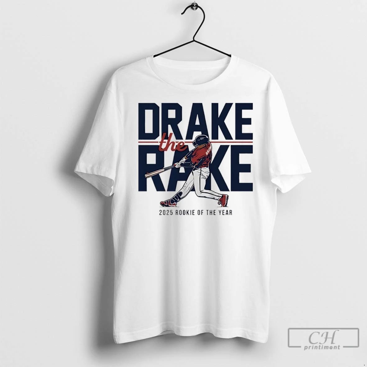 Premium Atlanta S Drake Baldwin The Rake 2025 Rookie Of The Year Unisex T-shirt, Sweatshirt, Hoodie, Long Sleeve Tee - T-Shirt, Sweatshirt, Hoodie
