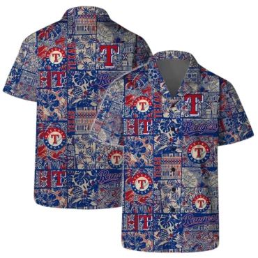 Texas Rangers Vintage Patchwork Hawaiian Shirt Unisex T-shirt, Sweatshirt, Hoodie, Long Sleeve Tee - T-Shirt, Sweatshirt, Hoodie