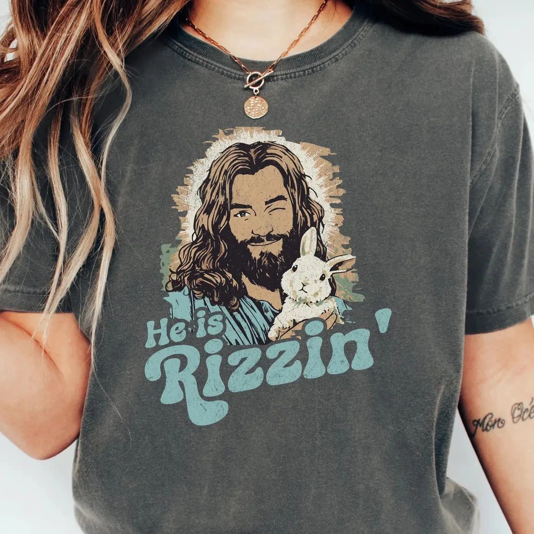 He Is Rizzin' Easter T-Shirt: Funny Christian Humor Tee Gift All Size S-4XL Unisex T-shirt, Sweatshirt, Hoodie, Long Sleeve Tee - T-Shirt, Sweatshirt, Hoodie