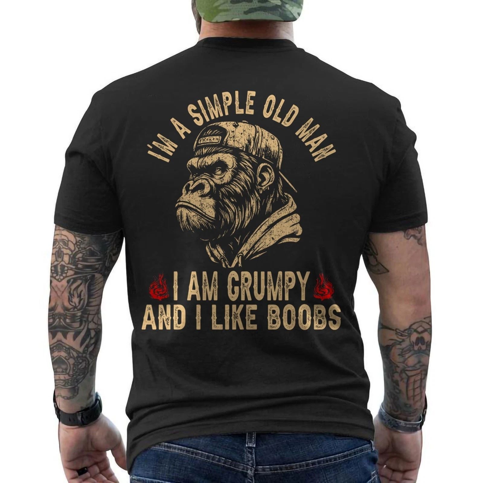 I'm A Simple Old Man I Am Grumpy and I Like Boobs Funny Monkey Saying ON BACK Unisex T-shirt, Sweatshirt, Hoodie, Long Sleeve Tee - T-Shirt, Sweatshirt, Hoodie