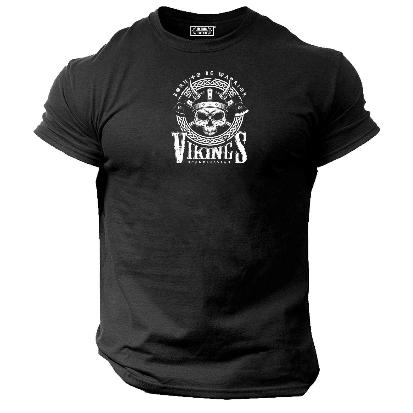 Vikings Skull T Shirt Gym Clothing Bodybuilding Born To Be Warrior Exercise Top Unisex T-shirt, Sweatshirt, Hoodie, Long Sleeve Tee - T-Shirt, Sweatshirt, Hoodie