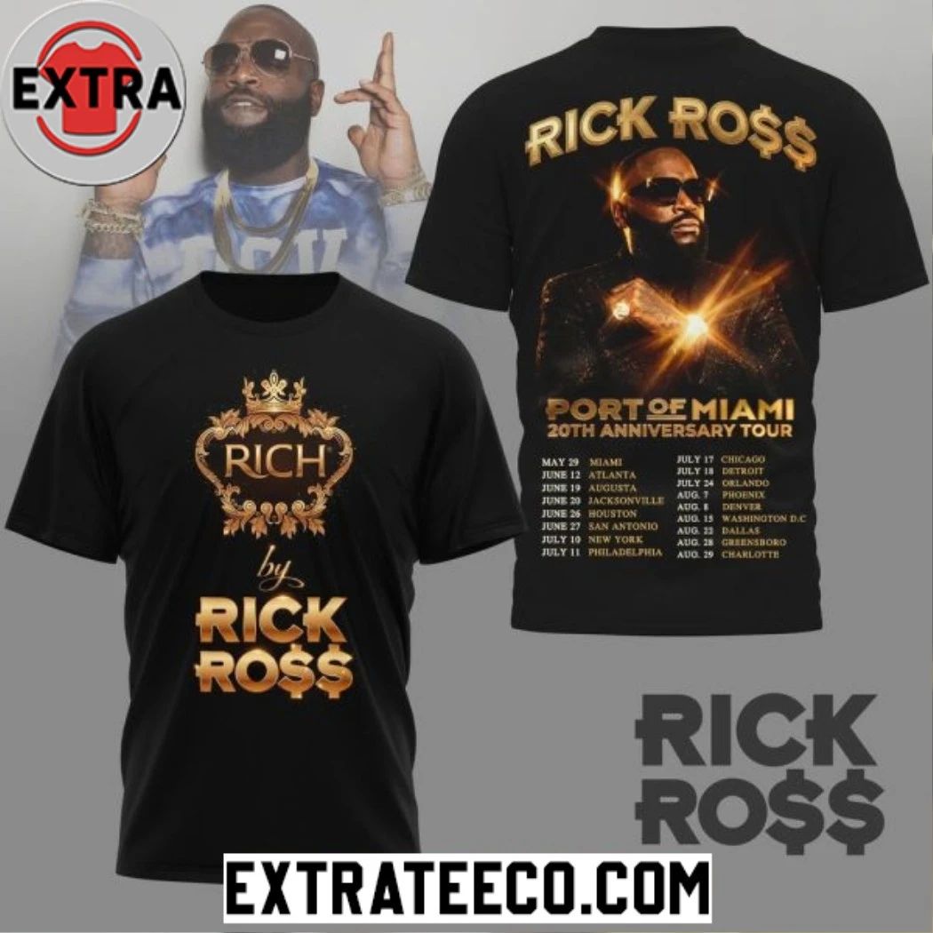 Rick Ross Port Of Miami 20th Anniversary Tour Logo Two Sided Shirt Unisex T-shirt, Sweatshirt, Hoodie, Long Sleeve Tee - T-Shirt, Sweatshirt, Hoodie
