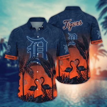 Detroit Tigers Sunset Flamingo Hawaiian Shirt Unisex T-shirt, Sweatshirt, Hoodie, Long Sleeve Tee - T-Shirt, Sweatshirt, Hoodie