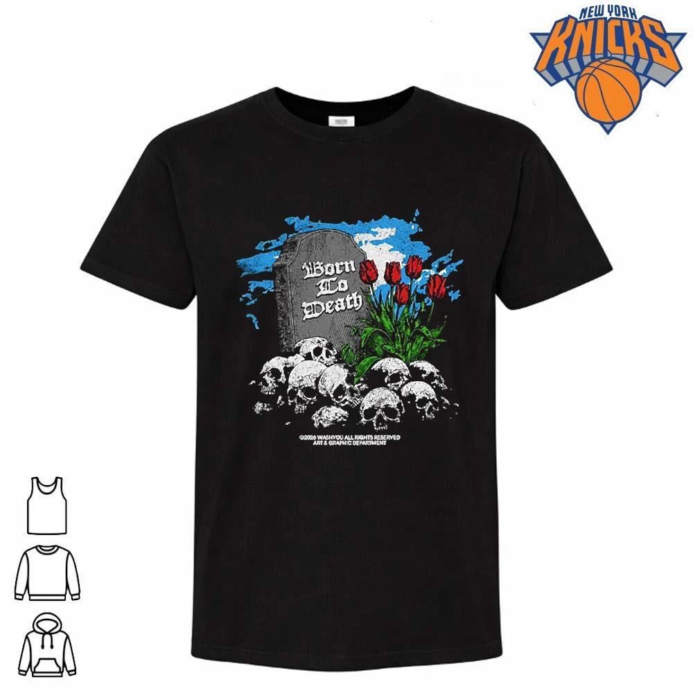 Born To Death Tombstone With Tulips Pile Of Skulls Graphic Print Gothic Streetwear Tee Shirt - T-Shirt, Sweatshirt, Hoodie
