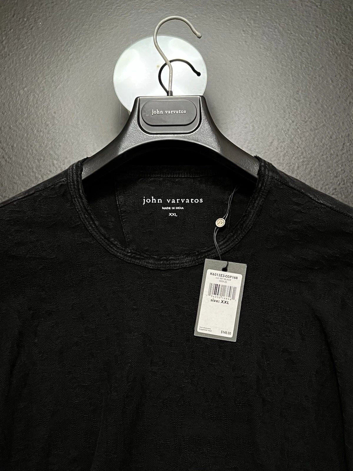 John Varvatos Luxury - Jacquard Crew - Organic Cotton - Black - Vtg 23 -$148 NWT Unisex T-shirt, Sweatshirt, Hoodie, Long Sleeve Tee - T-Shirt, Sweatshirt, Hoodie