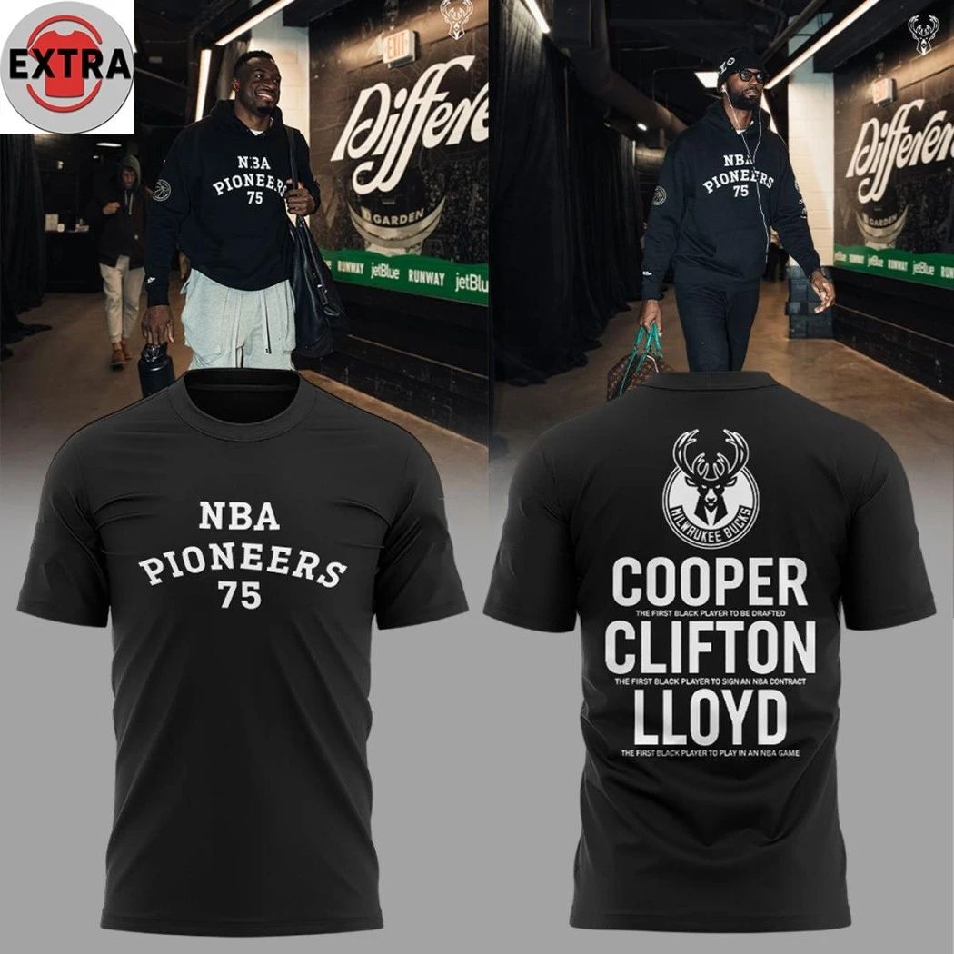 Milwaukee Bucks NBA Pioneers 75 Cooper Clifton Lloyd 1950-2026 Hoodie T-Shirt Unisex T-shirt, Sweatshirt, Hoodie, Long Sleeve Tee - T-Shirt, Sweatshirt, Hoodie