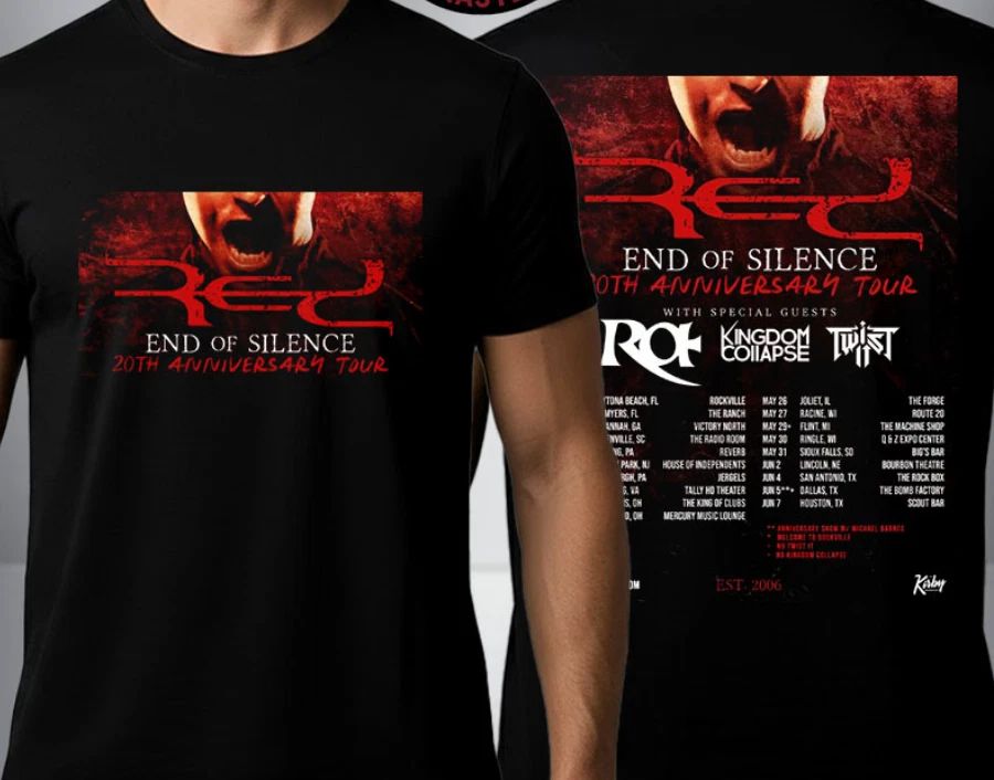 Red Band End Of Silence 20th Anniversary Tour 2026 Schedule Tour T Shirt Unisex T-shirt, Sweatshirt, Hoodie, Long Sleeve Tee - T-Shirt, Sweatshirt, Hoodie