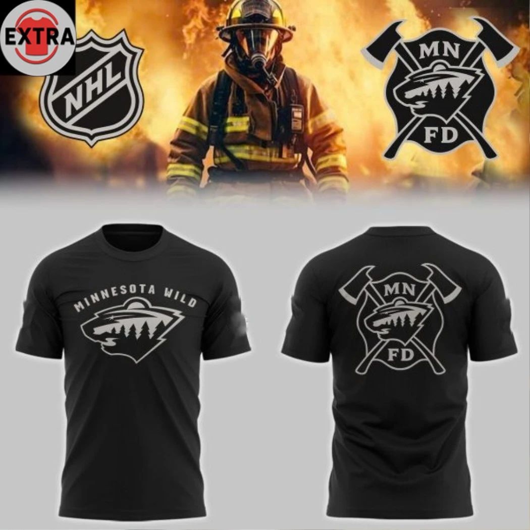 Minnesota Wild Firefighter Appreciation Night 2026 NHL All Black Hoodie T-Shirt Unisex T-shirt, Sweatshirt, Hoodie, Long Sleeve Tee - T-Shirt, Sweatshirt, Hoodie