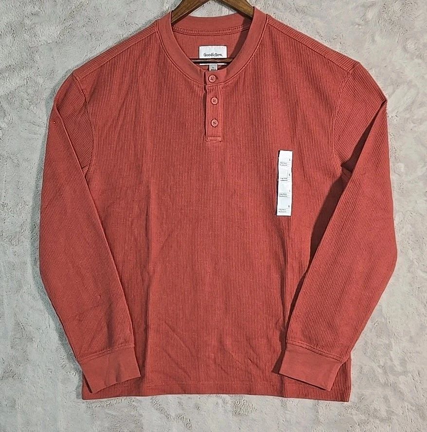 Mens Thermal Henley Long Sleeve T-Shirt Goodfellow & Co Rust Large *New* Unisex T-shirt, Sweatshirt, Hoodie, Long Sleeve Tee - T-Shirt, Sweatshirt, Hoodie