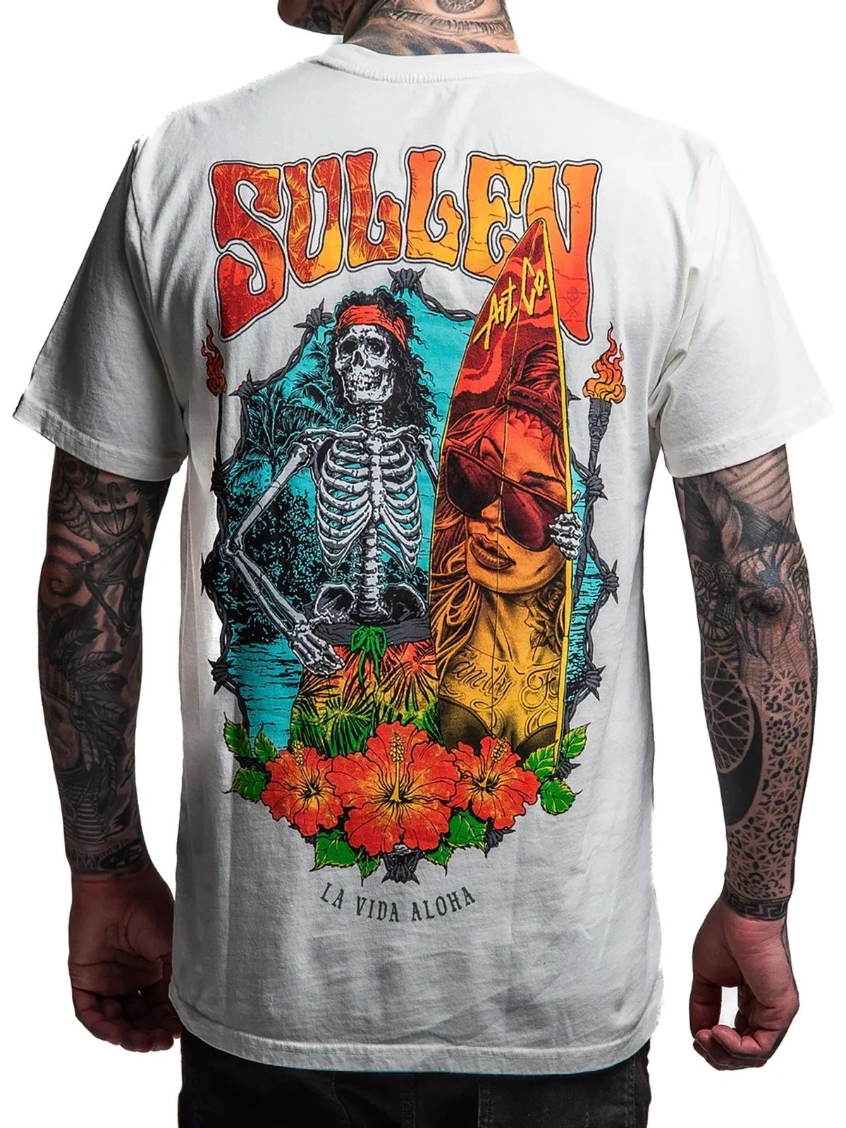 Sullen Men's La Vida Aloha Short Sleeve Premium T-shirt Skeleton Surfer Tee Unisex T-shirt, Sweatshirt, Hoodie, Long Sleeve Tee - T-Shirt, Sweatshirt, Hoodie