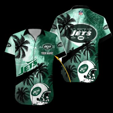 Personalized New York Jets Tropical Helmet Hawaiian Shirt Unisex T-shirt, Sweatshirt, Hoodie, Long Sleeve Tee - T-Shirt, Sweatshirt, Hoodie
