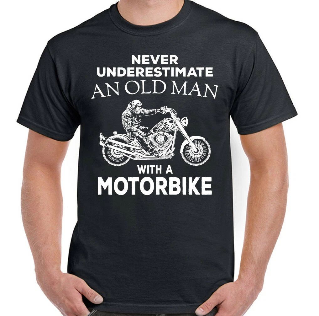 Motorbike T-Shirt Biker Never Underestimate An Old Man With A Mens Funny Bike Unisex T-shirt, Sweatshirt, Hoodie, Long Sleeve Tee - T-Shirt, Sweatshirt, Hoodie