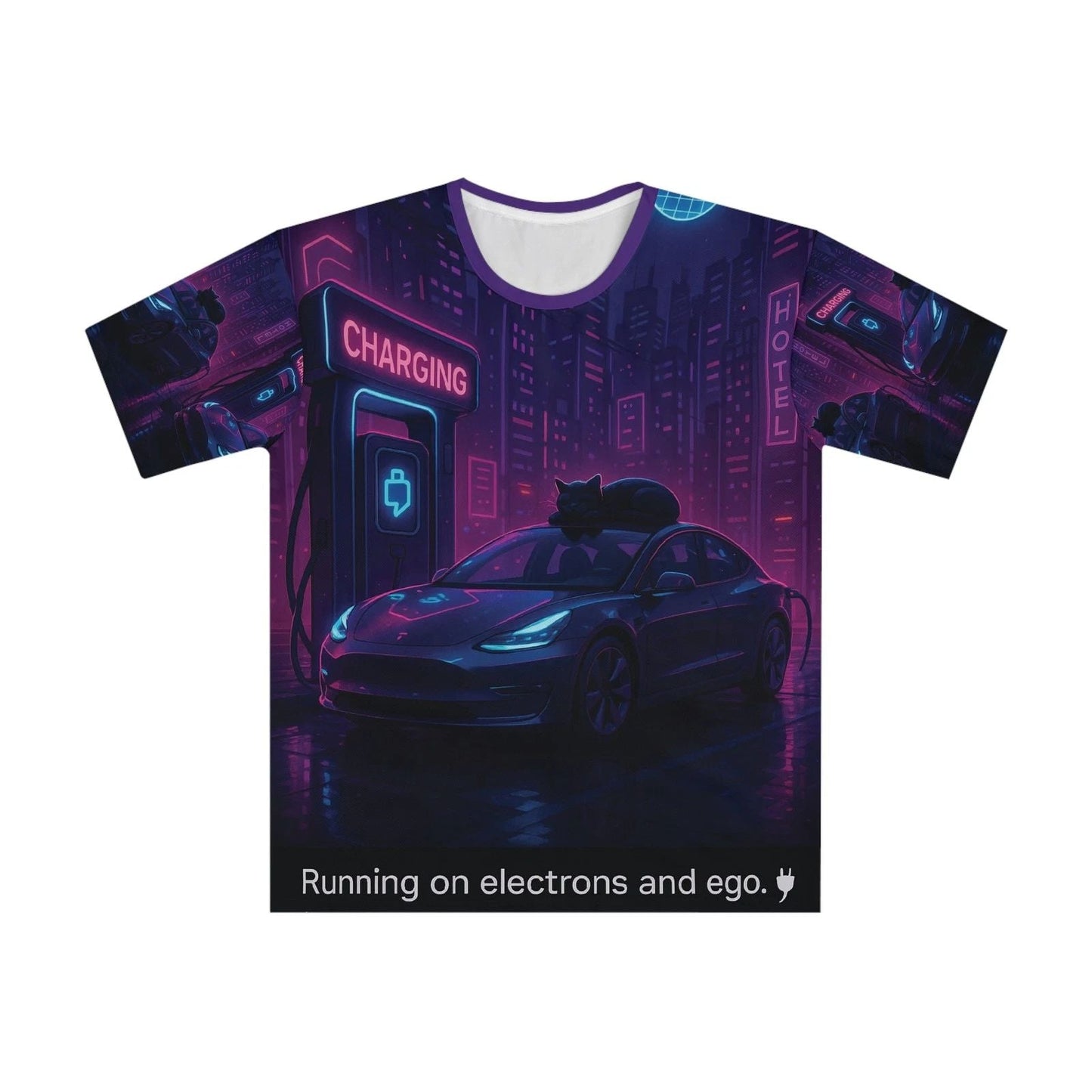 Neon Cat Electric Vibes T-Shirt, Stylish Graphic Tee, Unique Streetwear Unisex T-shirt, Sweatshirt, Hoodie, Long Sleeve Tee - T-Shirt, Sweatshirt, Hoodie
