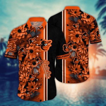 Baltimore Orioles Floral Stripe Hawaiian Shirt Unisex T-shirt, Sweatshirt, Hoodie, Long Sleeve Tee - T-Shirt, Sweatshirt, Hoodie