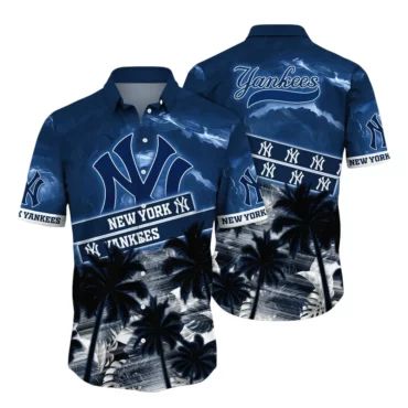New York Yankees Thunderstorm Palms Hawaiian Shirt Unisex T-shirt, Sweatshirt, Hoodie, Long Sleeve Tee - T-Shirt, Sweatshirt, Hoodie