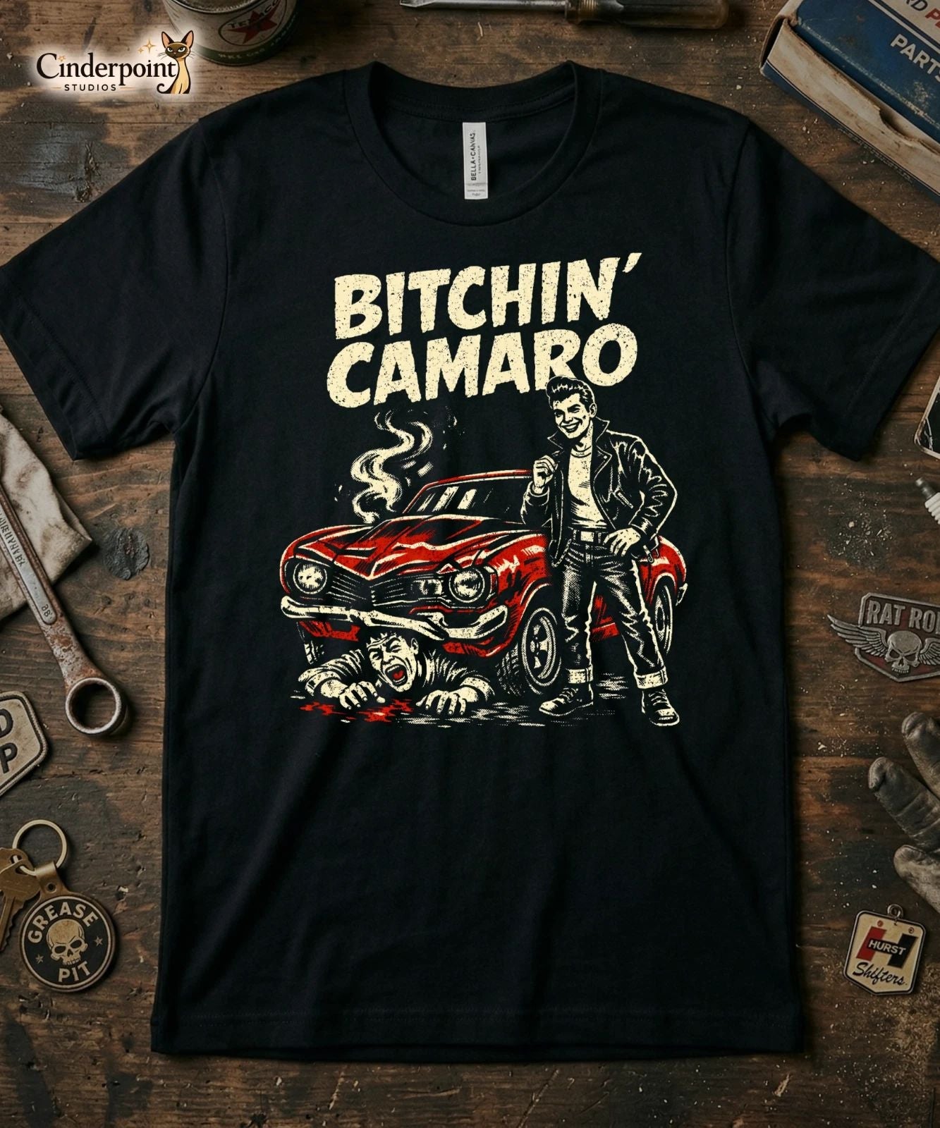 Bitchin Camaro T-Shirt Retro Muscle Car Graphic Tee Punk Greaser XS-5X Unisex T-shirt, Sweatshirt, Hoodie, Long Sleeve Tee - T-Shirt, Sweatshirt, Hoodie