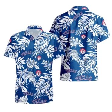 Texas Rangers Tropical Leaf Hawaiian Shirt Unisex T-shirt, Sweatshirt, Hoodie, Long Sleeve Tee - T-Shirt, Sweatshirt, Hoodie