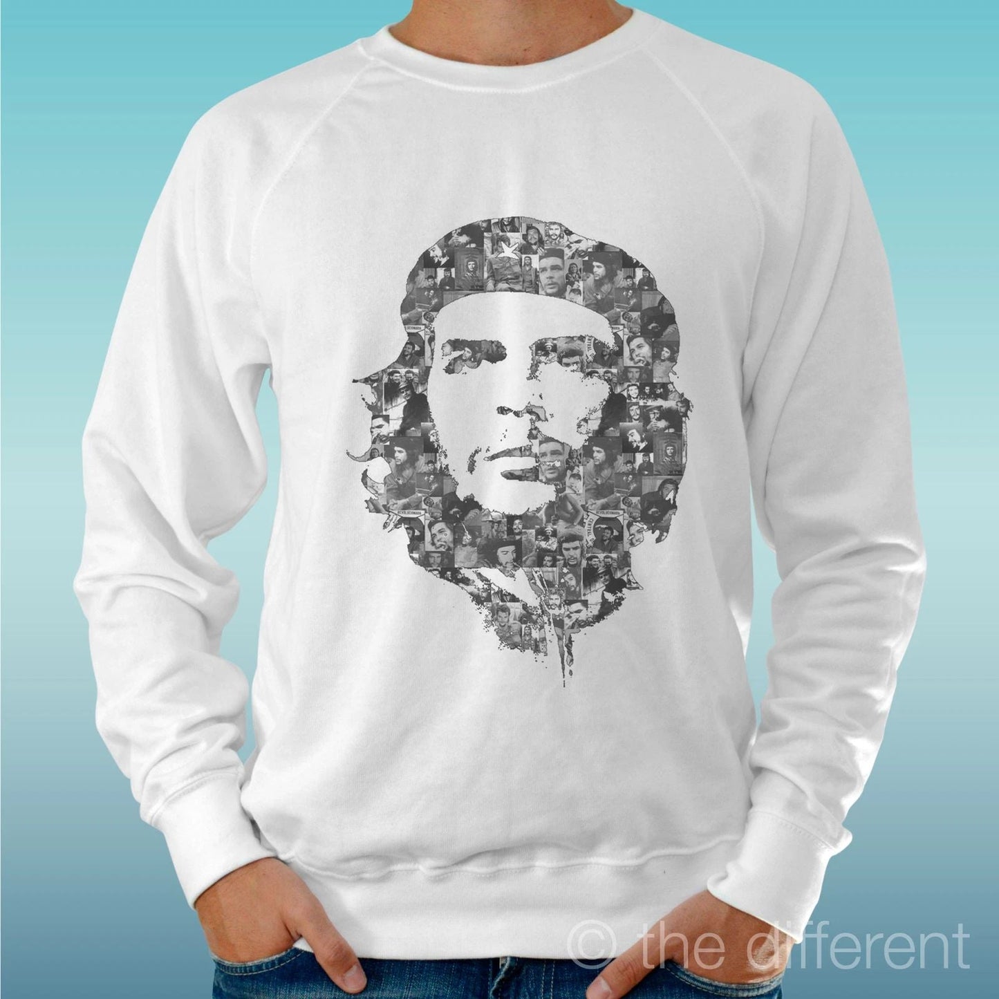 Felpa Man Light Sweater White " Che Guevara Draw " Road To Happiness Unisex T-shirt, Sweatshirt, Hoodie, Long Sleeve Tee - T-Shirt, Sweatshirt, Hoodie