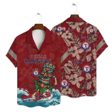 Texas Rangers Surfer Tiki Hawaiian Shirt Unisex T-shirt, Sweatshirt, Hoodie, Long Sleeve Tee - T-Shirt, Sweatshirt, Hoodie