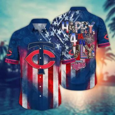 Minnesota Twins Happy 4Th of July Hawaiian Shirt Unisex T-shirt, Sweatshirt, Hoodie, Long Sleeve Tee - T-Shirt, Sweatshirt, Hoodie