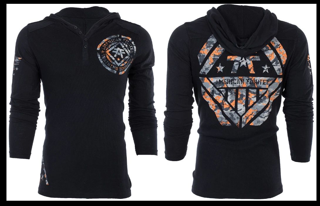 AMERICAN FIGHTER Black AVERETT Long Sleeve Henley Thermal Hoodie  T-shirt NWT Unisex T-shirt, Sweatshirt, Hoodie, Long Sleeve Tee - T-Shirt, Sweatshirt, Hoodie