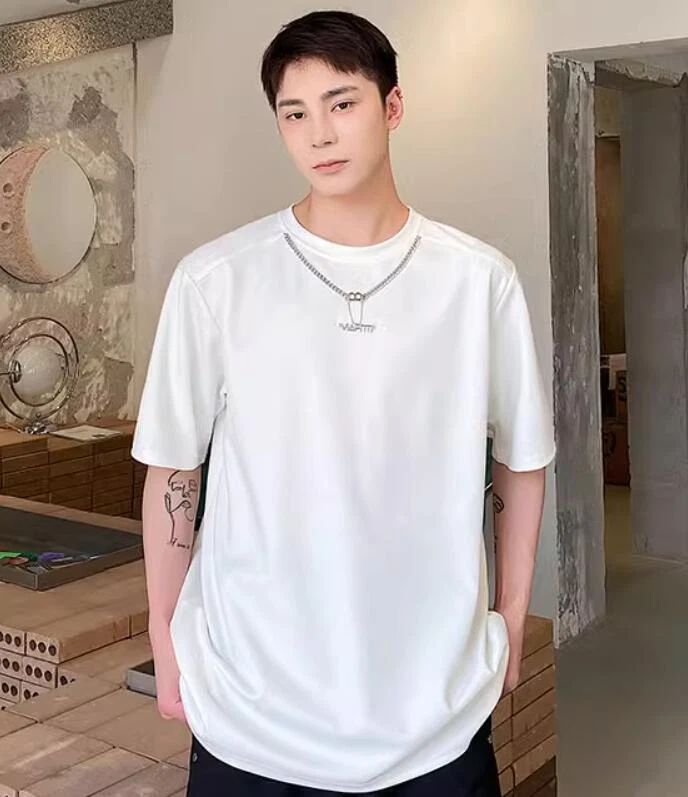men's new chain design knitting round neck Simple Versatile Loose short sleeves Unisex T-shirt, Sweatshirt, Hoodie, Long Sleeve Tee - T-Shirt, Sweatshirt, Hoodie