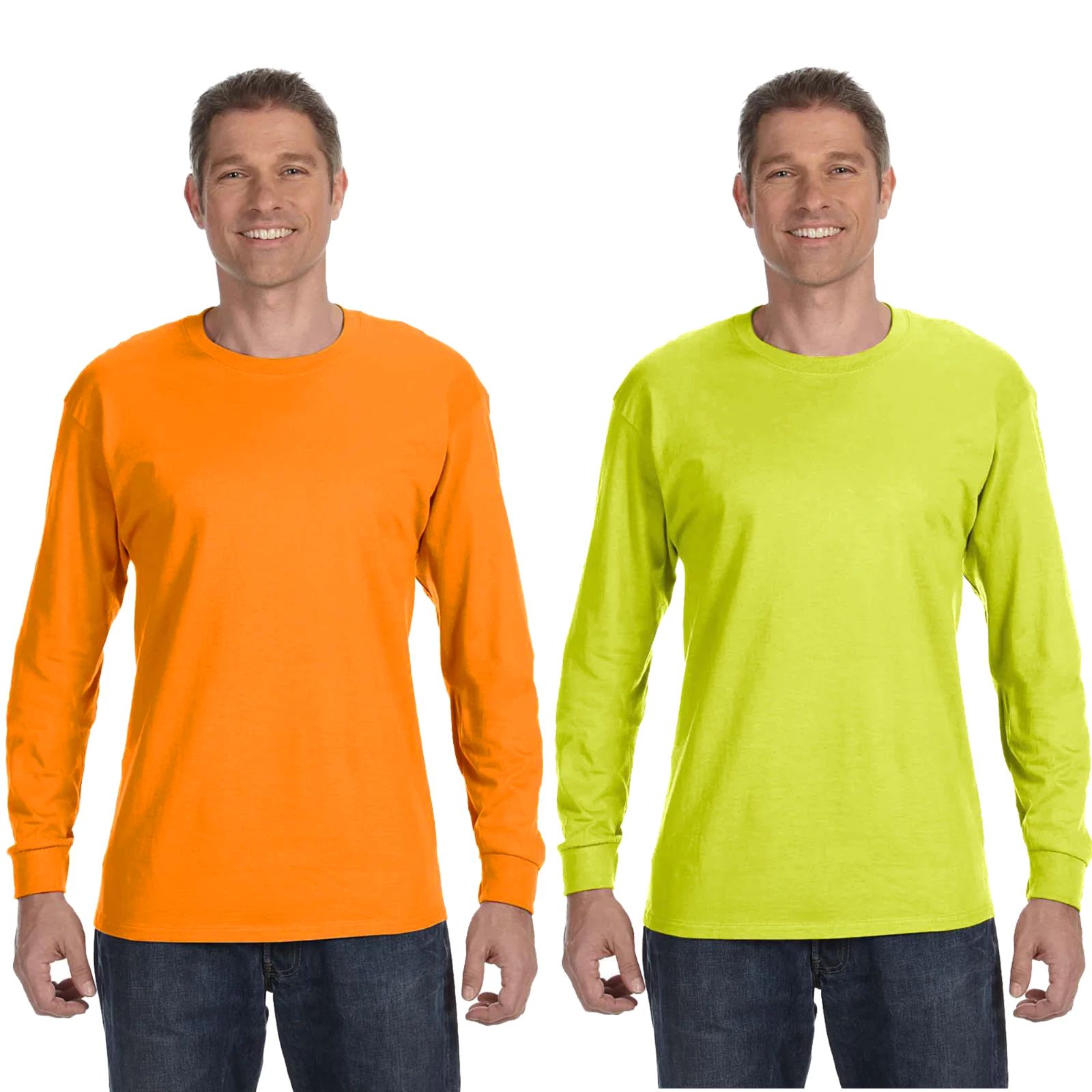 Gildan Safety Green & Orange Mens Tee Crewneck Long Sleeve T-Shirt S-3XL - 5400 Unisex T-shirt, Sweatshirt, Hoodie, Long Sleeve Tee - T-Shirt, Sweatshirt, Hoodie