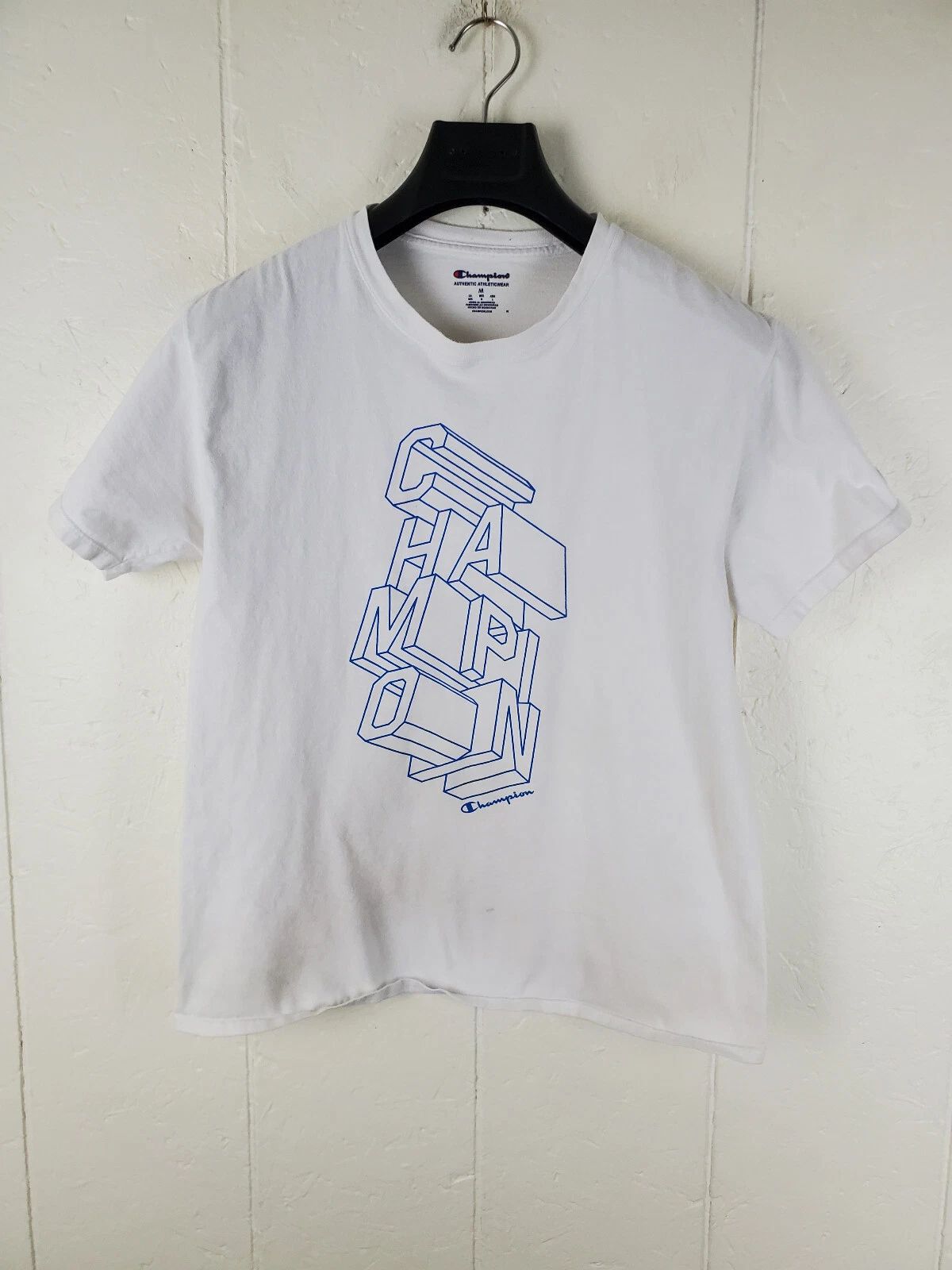 Champion Shirt Mens Medium White Graphic Crew Neck Short Sleeve Stretch Pullover Unisex T-shirt, Sweatshirt, Hoodie, Long Sleeve Tee - T-Shirt, Sweatshirt, Hoodie