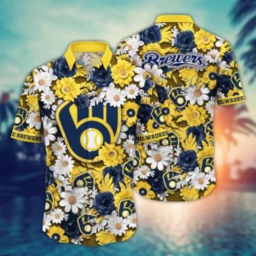 Milwaukee Brewers Summer Garden Hawaiian Shirt Unisex T-shirt, Sweatshirt, Hoodie, Long Sleeve Tee - T-Shirt, Sweatshirt, Hoodie