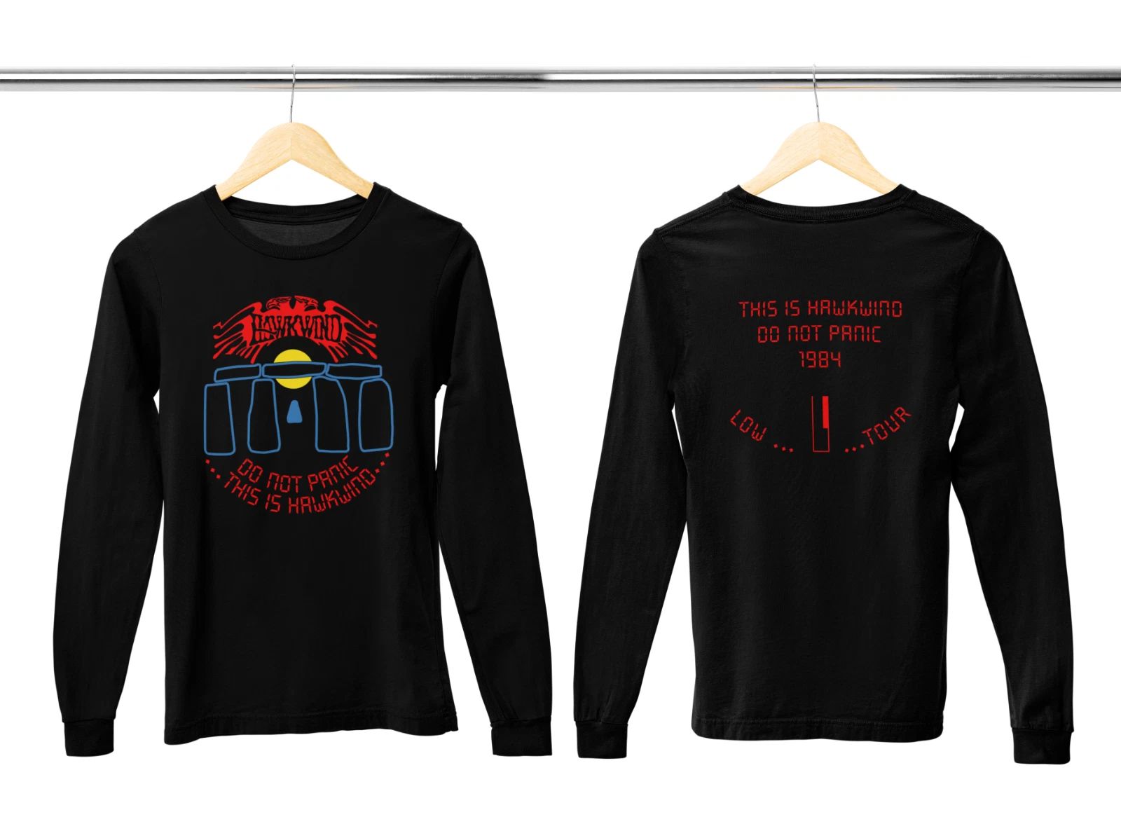 Hawkwind - Don't Panic Long Sleeve T-Shirt Unisex T-shirt, Sweatshirt, Hoodie, Long Sleeve Tee - T-Shirt, Sweatshirt, Hoodie