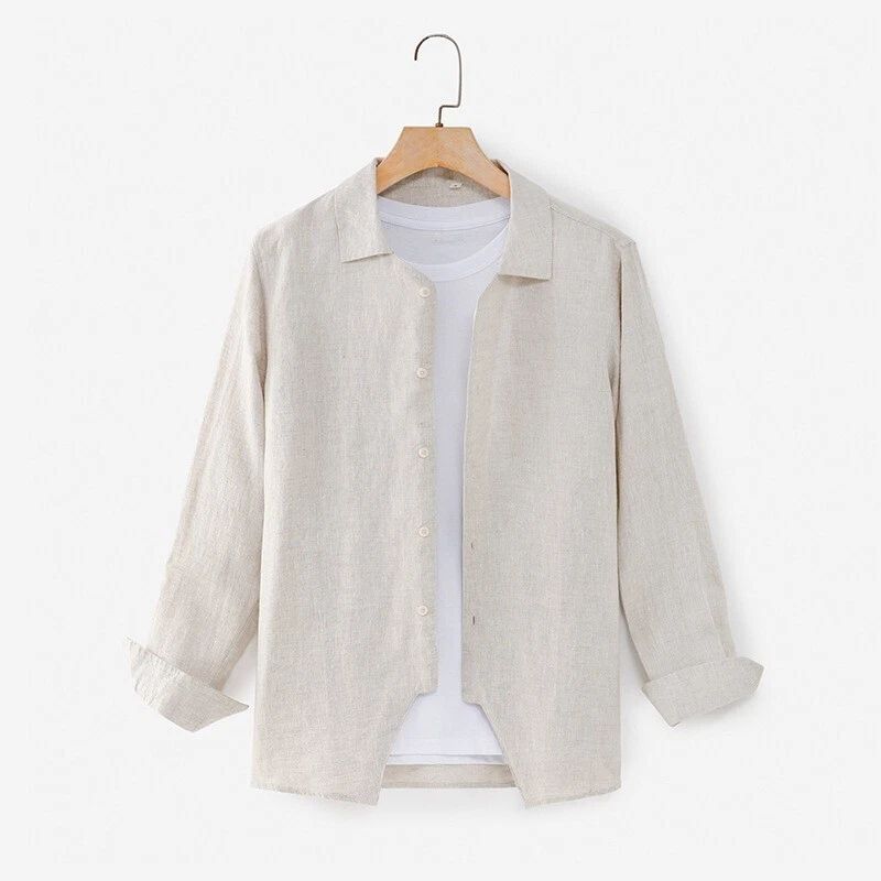 men Stylish lapel linen long sleeve breathable top Simmer fashion Unisex T-shirt, Sweatshirt, Hoodie, Long Sleeve Tee - T-Shirt, Sweatshirt, Hoodie