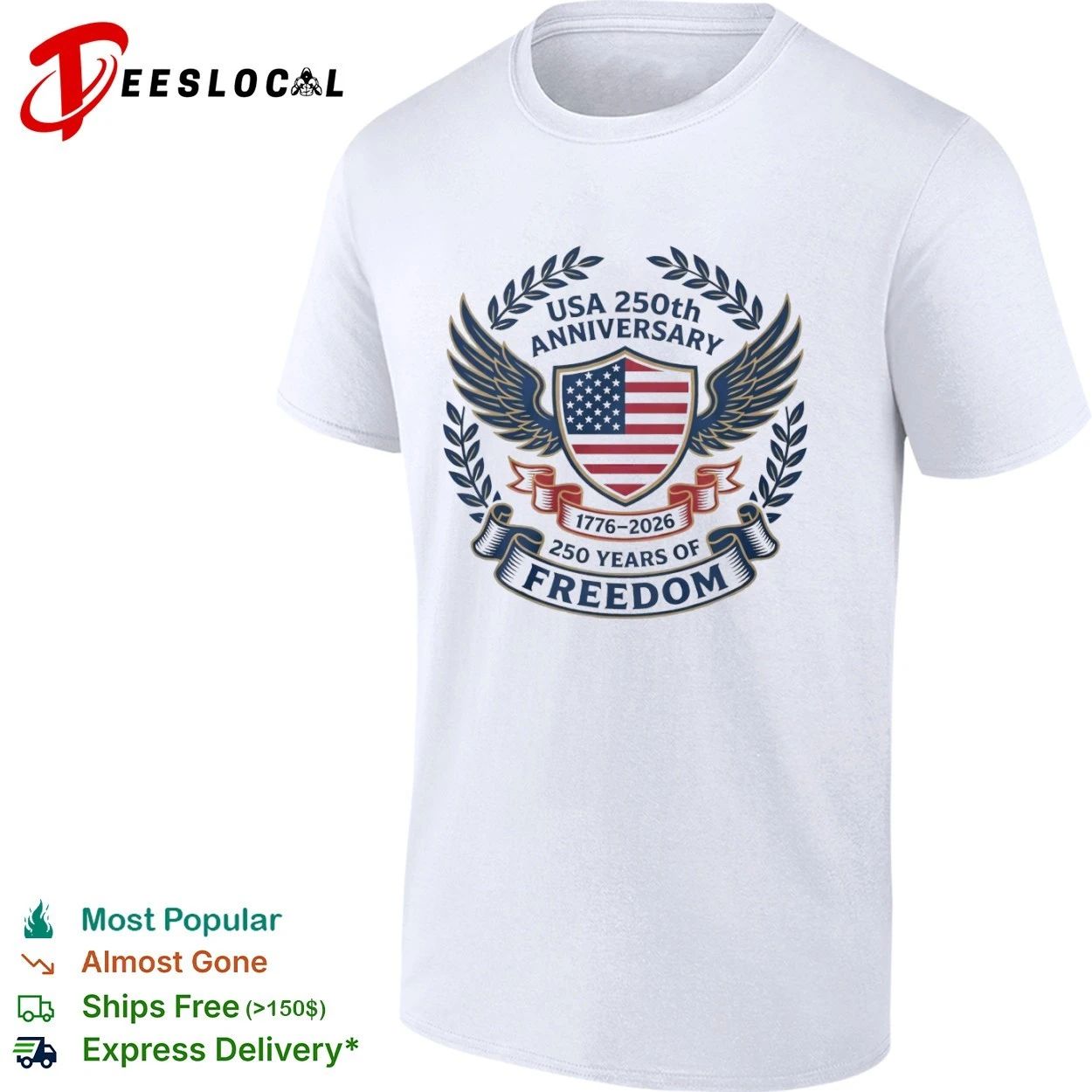 USA 250th Anniversary 1776-2026 250 Years of Freedom T-shirt Unisex T-shirt, Sweatshirt, Hoodie, Long Sleeve Tee - T-Shirt, Sweatshirt, Hoodie