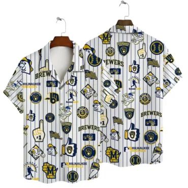 Milwaukee Brewers Pinstripe Icons Hawaiian Shirt Unisex T-shirt, Sweatshirt, Hoodie, Long Sleeve Tee - T-Shirt, Sweatshirt, Hoodie