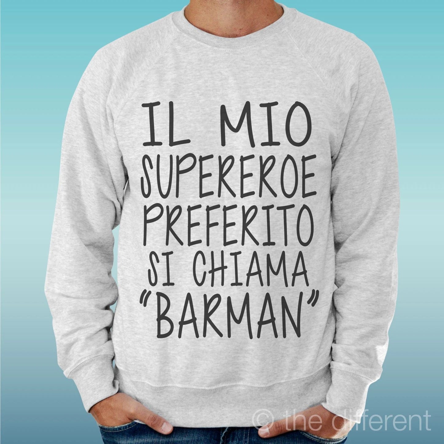 Felpa Man Light Sweater Light Grey " The My Superhero Barman " Unisex T-shirt, Sweatshirt, Hoodie, Long Sleeve Tee - T-Shirt, Sweatshirt, Hoodie