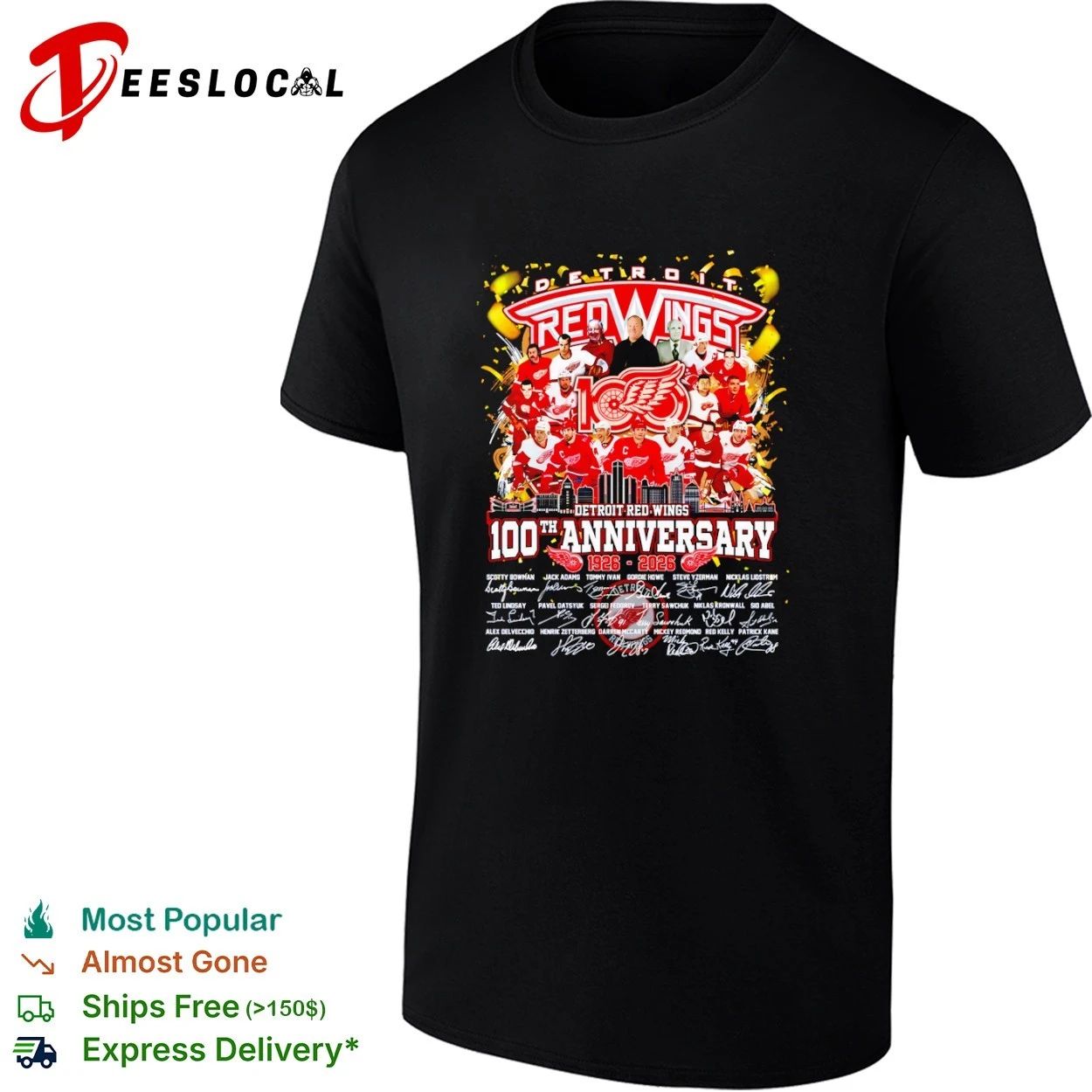 Detroit Red Wings 100th Anniversary 1926-2026 Legends T-shirt Unisex T-shirt, Sweatshirt, Hoodie, Long Sleeve Tee - T-Shirt, Sweatshirt, Hoodie