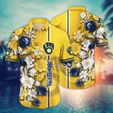 Milwaukee Brewers Blooming Elegance Hawaiian Shirt Unisex T-shirt, Sweatshirt, Hoodie, Long Sleeve Tee - T-Shirt, Sweatshirt, Hoodie