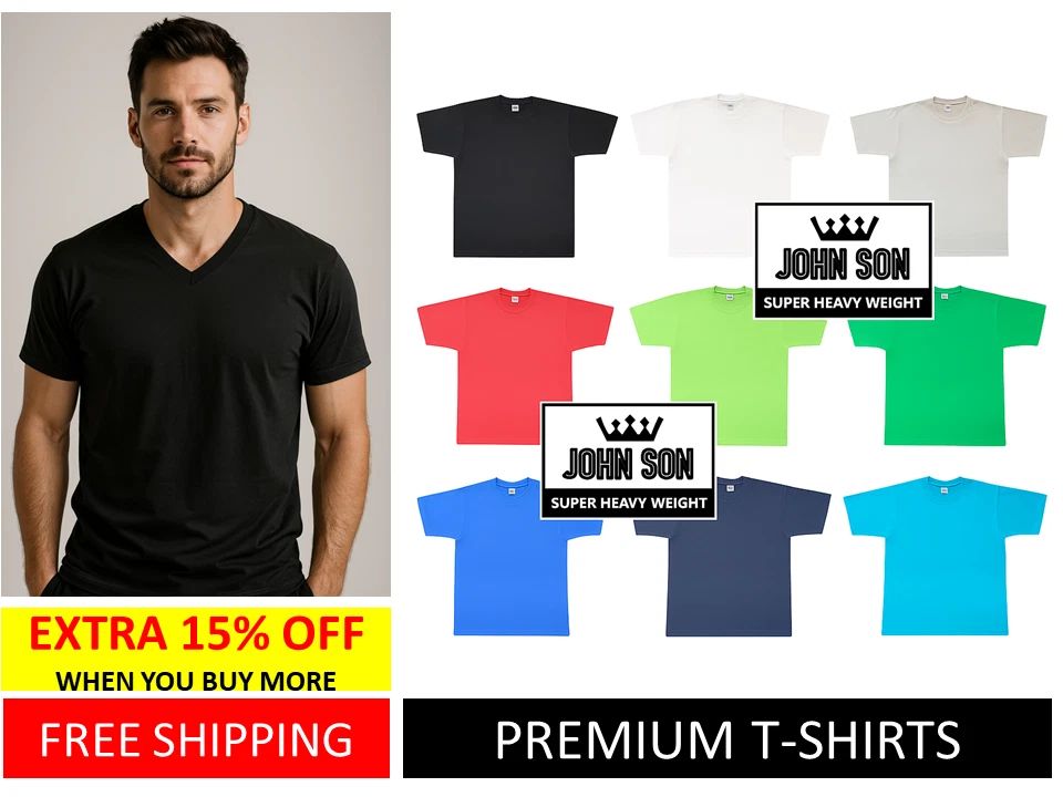 Plain T-shirts V Neck Cotton Premium Quality [Small ~ 5XL] Blank [ JOHN SON ] Unisex T-shirt, Sweatshirt, Hoodie, Long Sleeve Tee - T-Shirt, Sweatshirt, Hoodie
