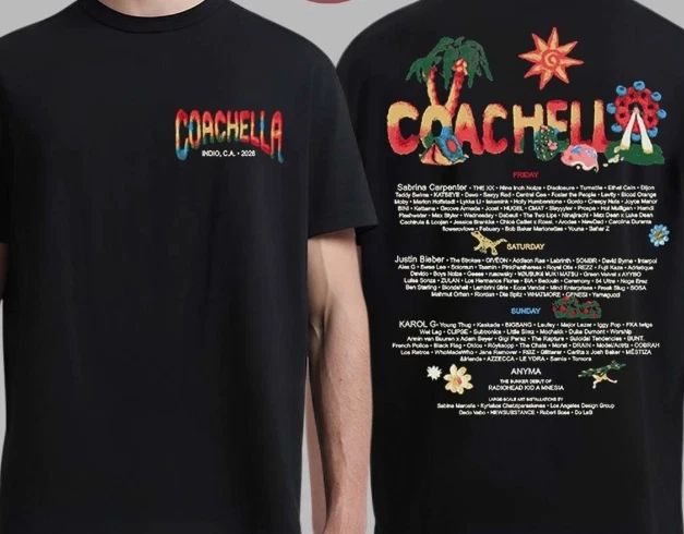 Coachella 2026 Merch In Indio California Logo With Lineup Felt Cute 2026 T-Shirt Unisex T-shirt, Sweatshirt, Hoodie, Long Sleeve Tee - T-Shirt, Sweatshirt, Hoodie