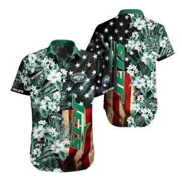 New York Jets Patriotic Floral Hawaiian Shirt Unisex T-shirt, Sweatshirt, Hoodie, Long Sleeve Tee - T-Shirt, Sweatshirt, Hoodie