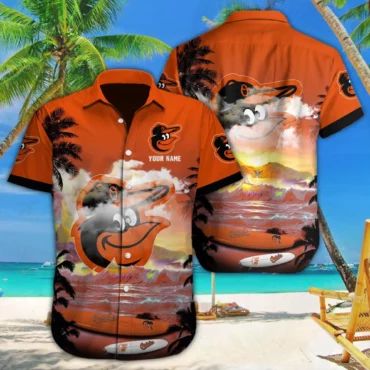 Baltimore Orioles Sunset Waves Custom Hawaiian Shirt Unisex T-shirt, Sweatshirt, Hoodie, Long Sleeve Tee - T-Shirt, Sweatshirt, Hoodie