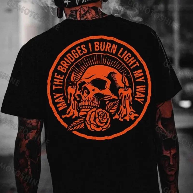 MAY THE BRIDGES I BURN LIGHT MY WAY Skull Print Men's T-Shirt Back Printing Unisex T-shirt, Sweatshirt, Hoodie, Long Sleeve Tee - T-Shirt, Sweatshirt, Hoodie