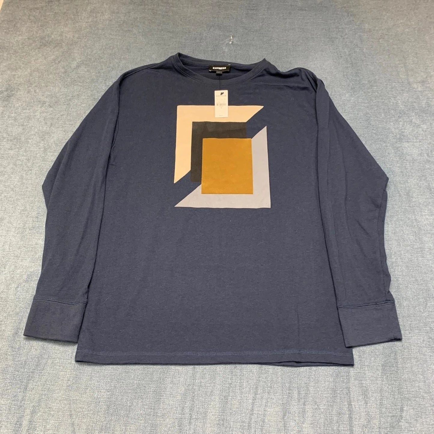 Express Shirt Mens Small Navy Blue Abstract Geometric Everyday Wear Casual Unisex T-shirt, Sweatshirt, Hoodie, Long Sleeve Tee - T-Shirt, Sweatshirt, Hoodie