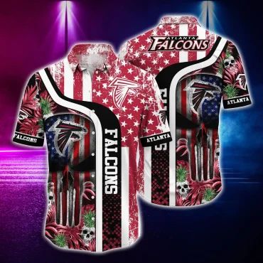 Atlanta Falcons Stars and Skulls Hawaiian Shirt Unisex T-shirt, Sweatshirt, Hoodie, Long Sleeve Tee - T-Shirt, Sweatshirt, Hoodie