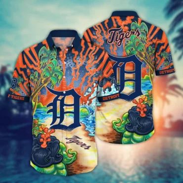 Detroit Tigers Volcanic Island Hawaiian Shirt Unisex T-shirt, Sweatshirt, Hoodie, Long Sleeve Tee - T-Shirt, Sweatshirt, Hoodie
