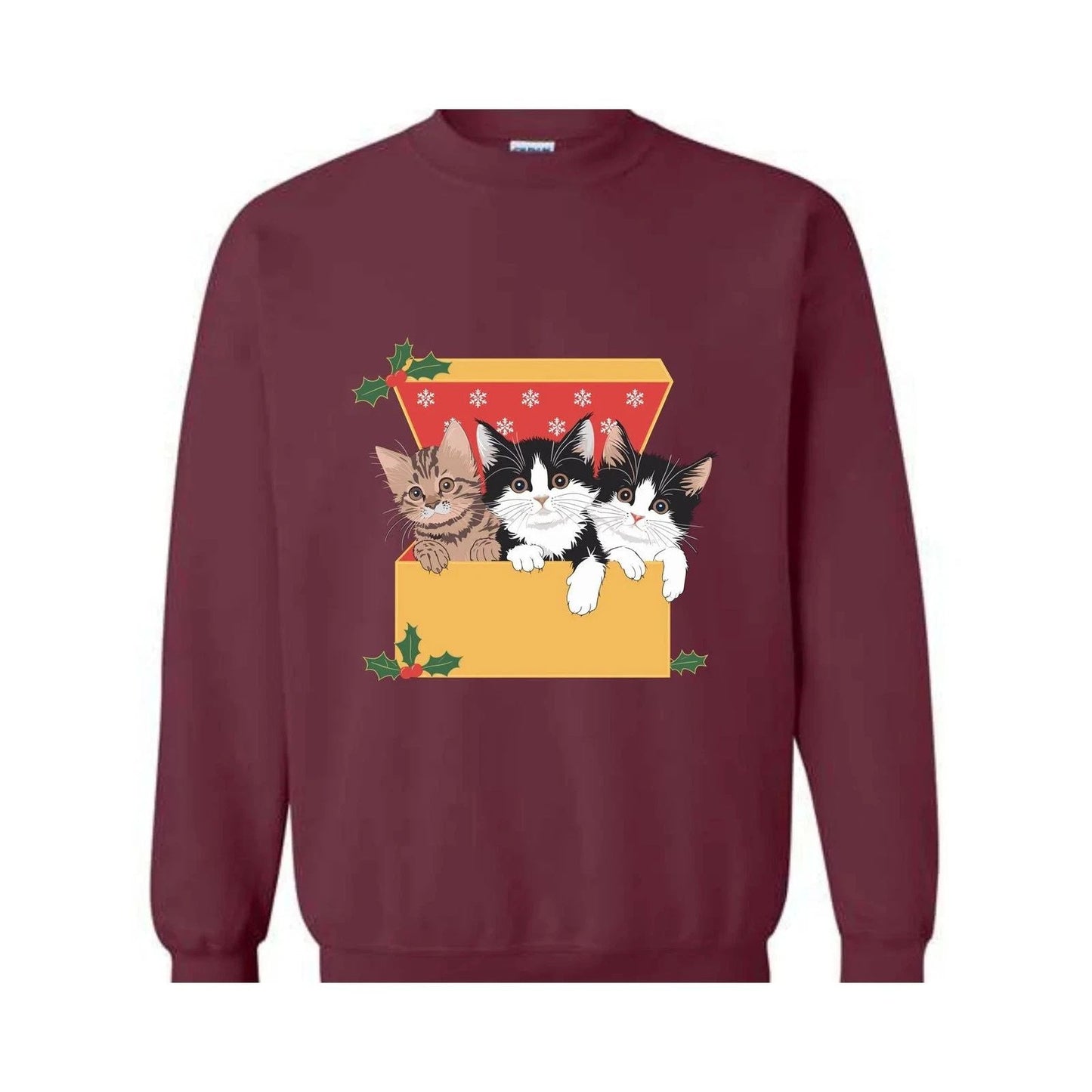 Cute Cat Christmas Sweatshirt, 90s Cat Christmas Hoodie, Retro Christmas Gift, F Unisex T-shirt, Sweatshirt, Hoodie, Long Sleeve Tee - T-Shirt, Sweatshirt, Hoodie