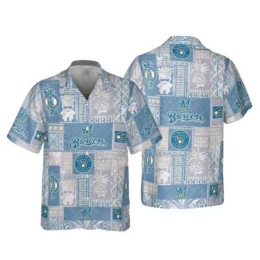 Milwaukee Brewers Vintage Blue Patch Hawaiian Shirt Unisex T-shirt, Sweatshirt, Hoodie, Long Sleeve Tee - T-Shirt, Sweatshirt, Hoodie
